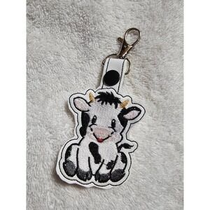 Cow Keychain Embroidered Animal Keyring Purse Charm Backpack Clip Cute Farm